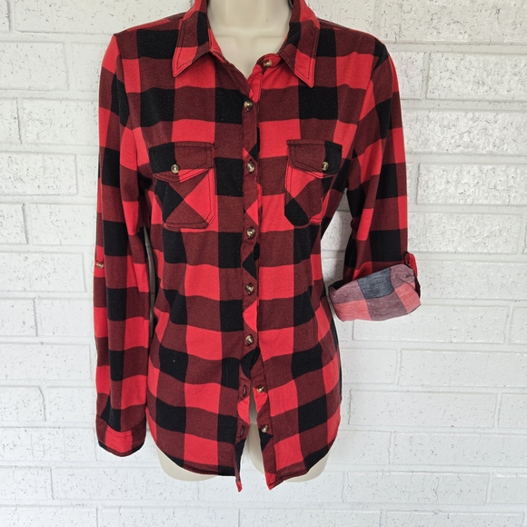 Passport Tops - 1181   Passport Red and Black Plaid Button Down Shirt